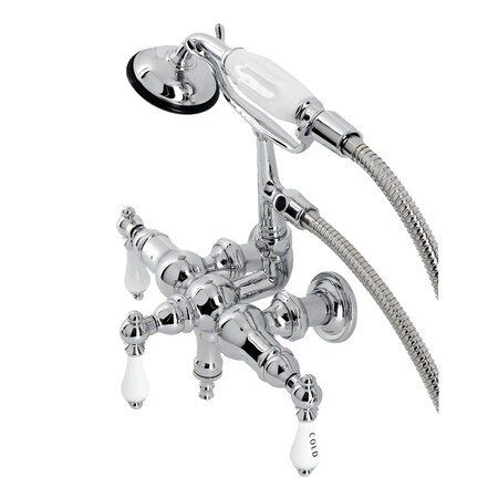 Kingston Brass CA22T1 3-3/8" Tub Wall Mount Clawfoot Tub Faucet with Hand Shower, Polished Chrome CA22T1